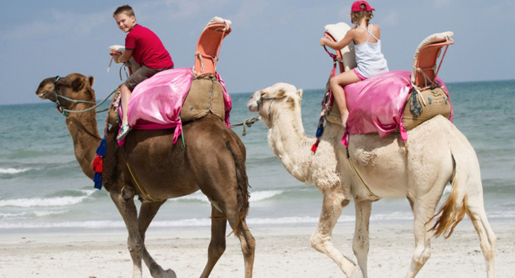 Children riding camels in Egypt